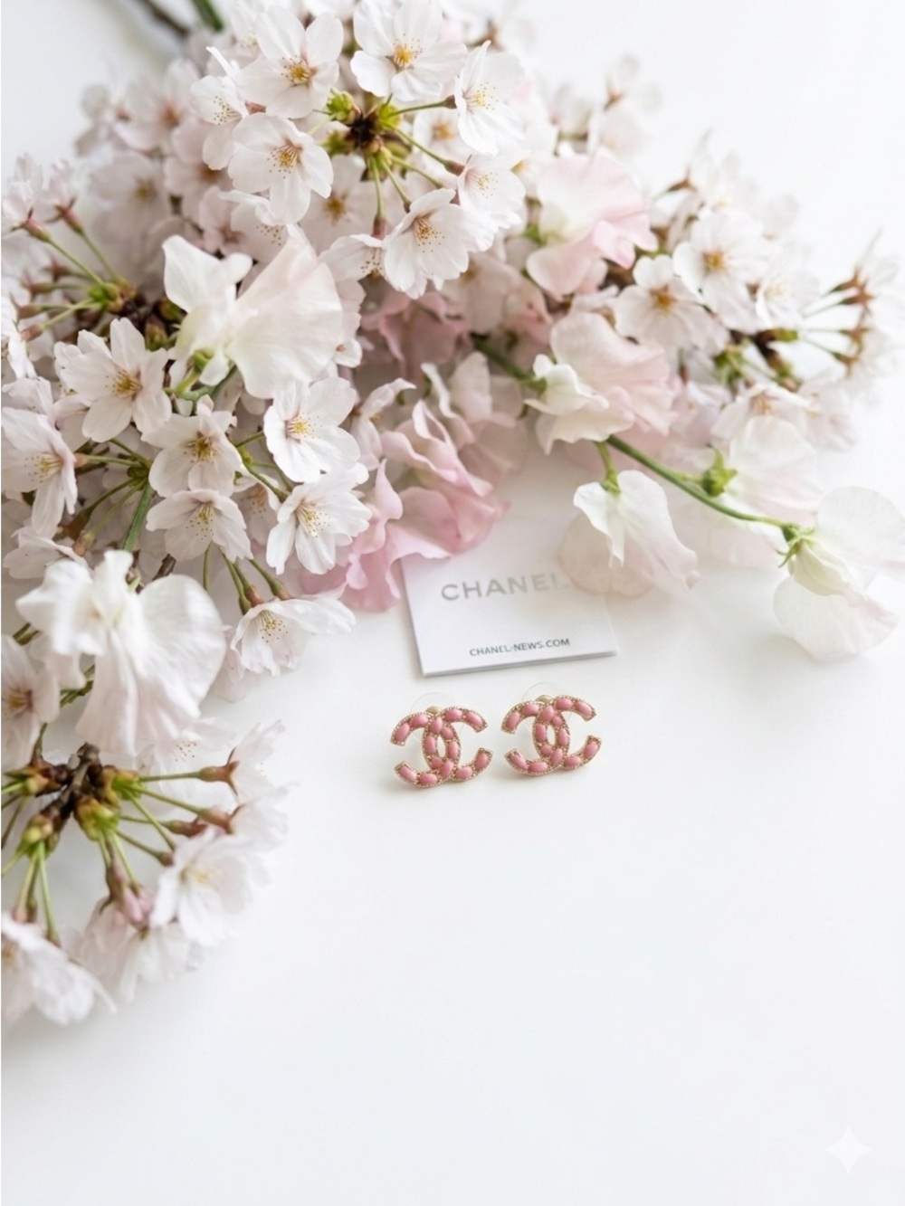 Pink CC Logo Enamel Stud Earrings